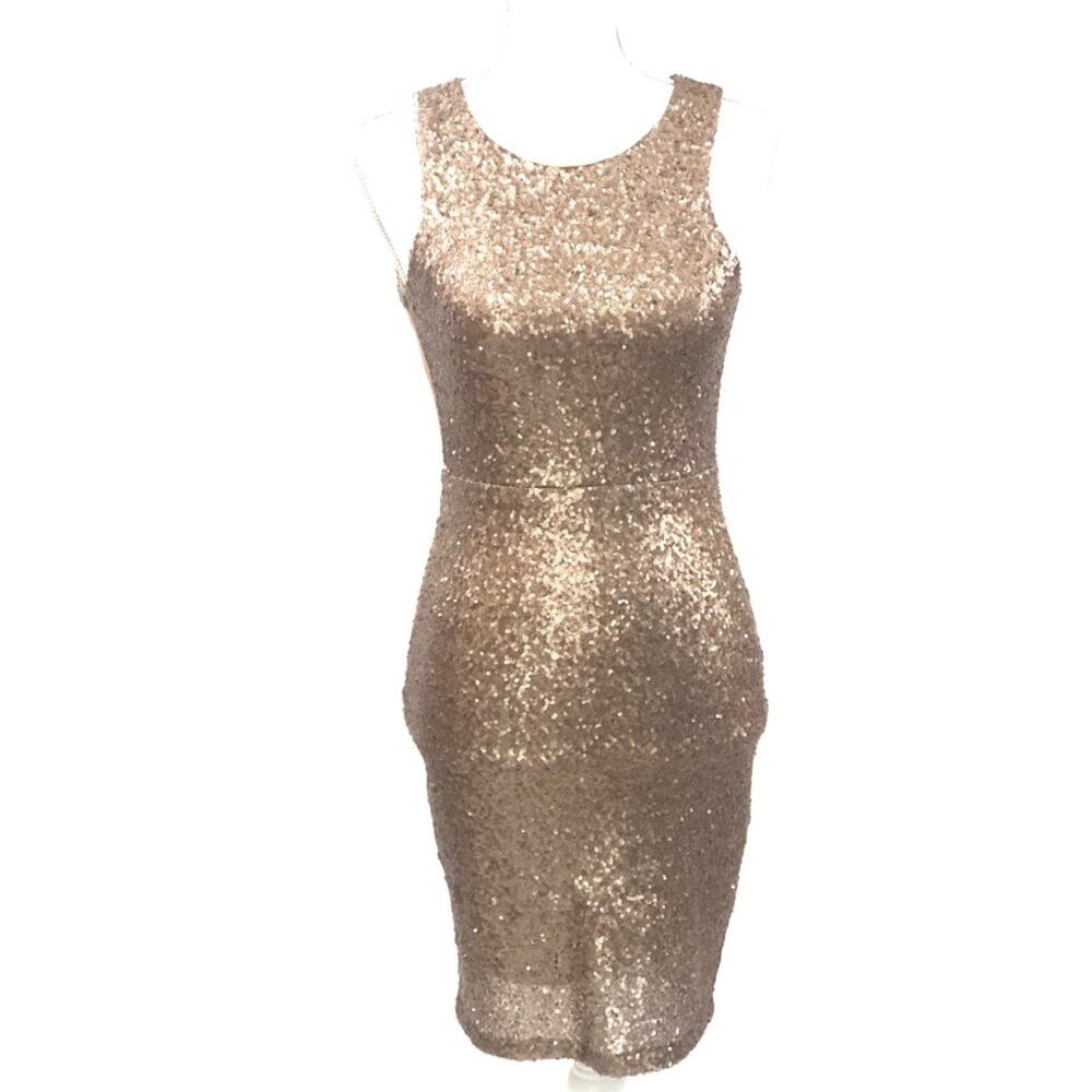 0087 NEW Women's Gold Mini Sequin Sexy Dress - Picture 1 of 8